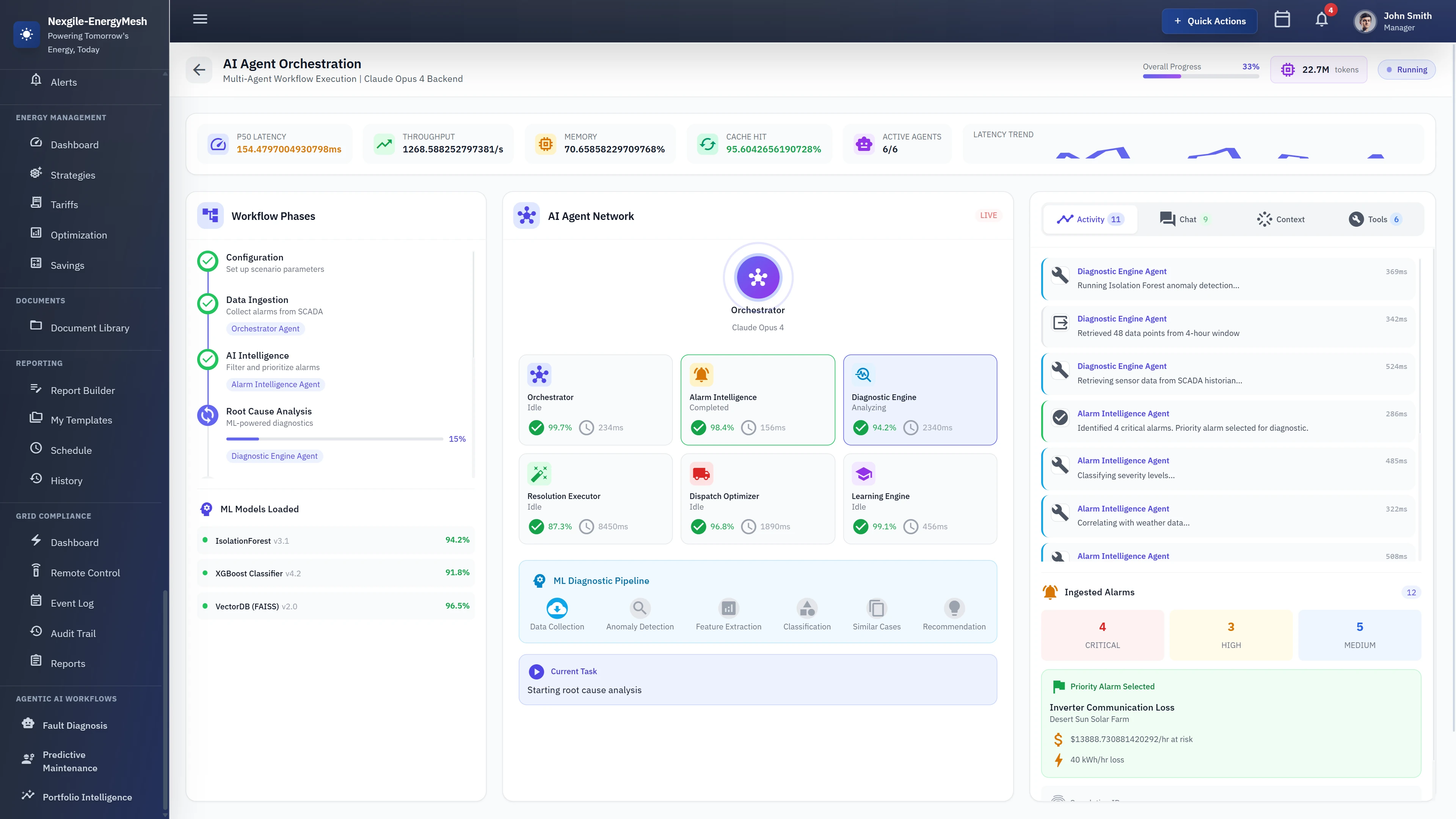 AI Agent Orchestration - Real-time multi-agent workflow execution showing live diagnostic processing and ML pipeline